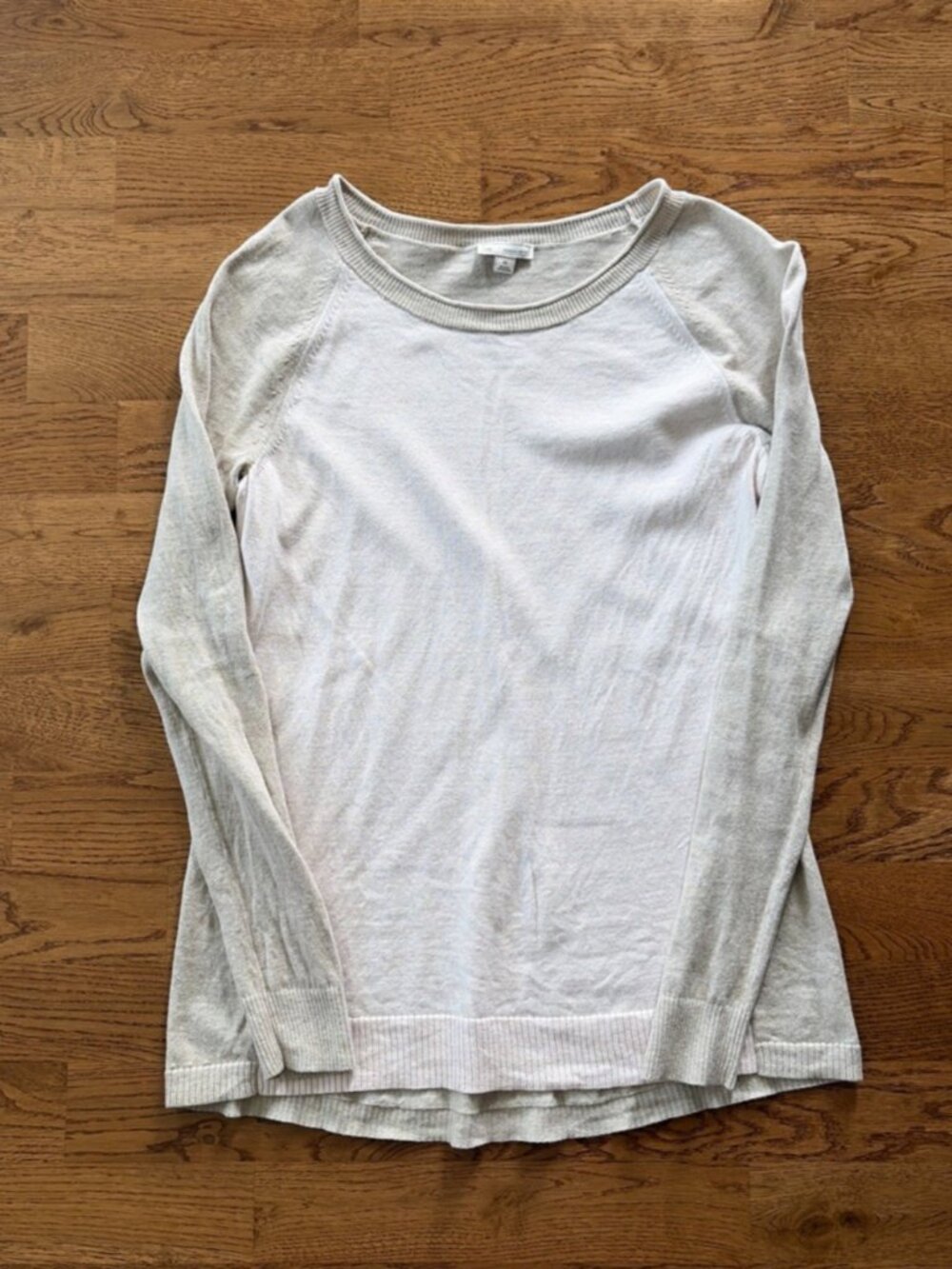 Gap Sweater Knit Women XS Soft Baseball Raglan Sleeve Tan Beige Pink Cotton Fine